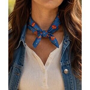 Vintage Blue Floral Bandana Neckerchief Western Short Square Scarf Retro 17